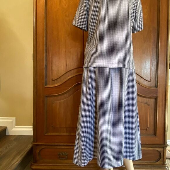 Vintage Set Gingham Shirt & Skirt 2 Piece Matching Black & White Size M - Picture 3 of 11